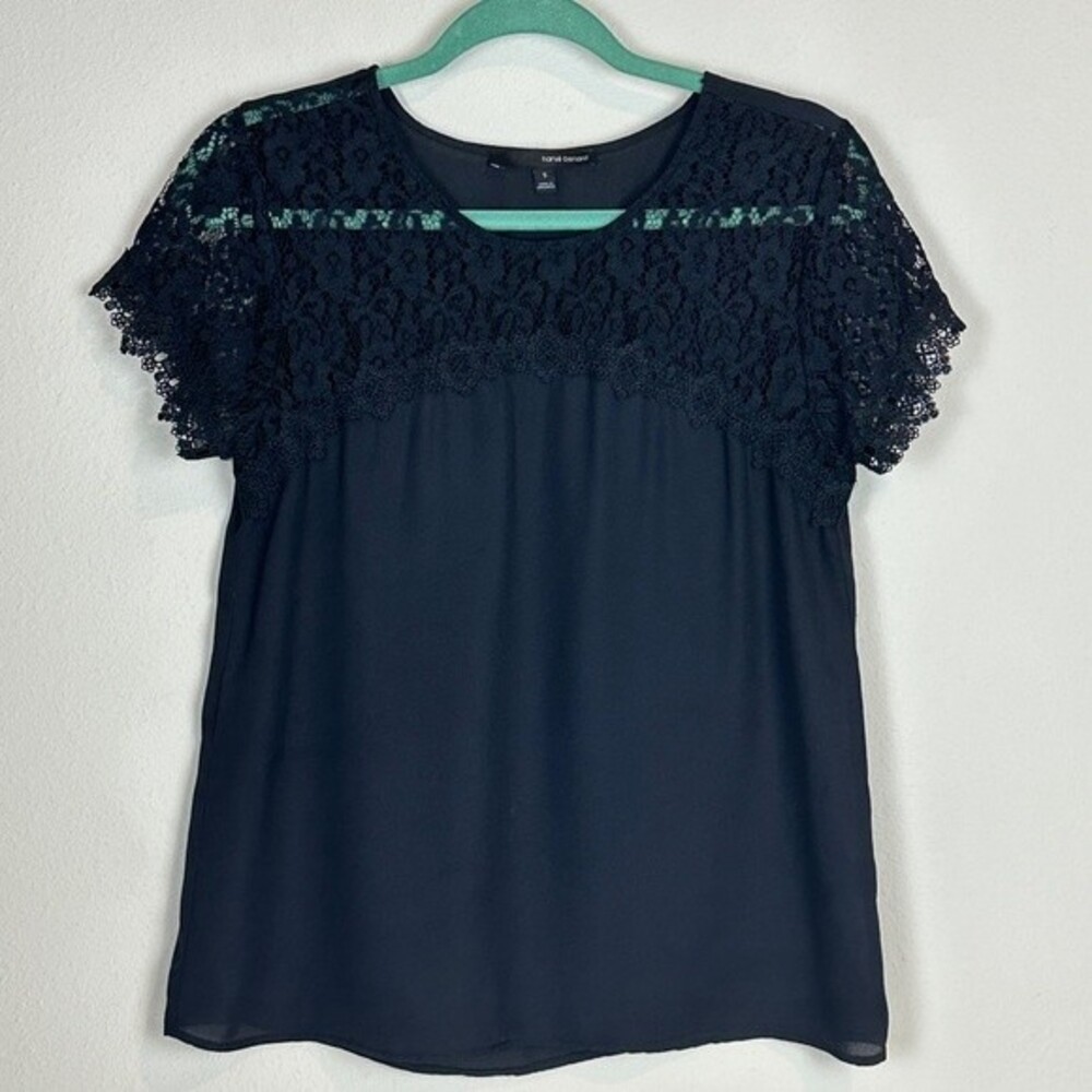 Harve Benard Black Lace Short Sleeve Blouse S